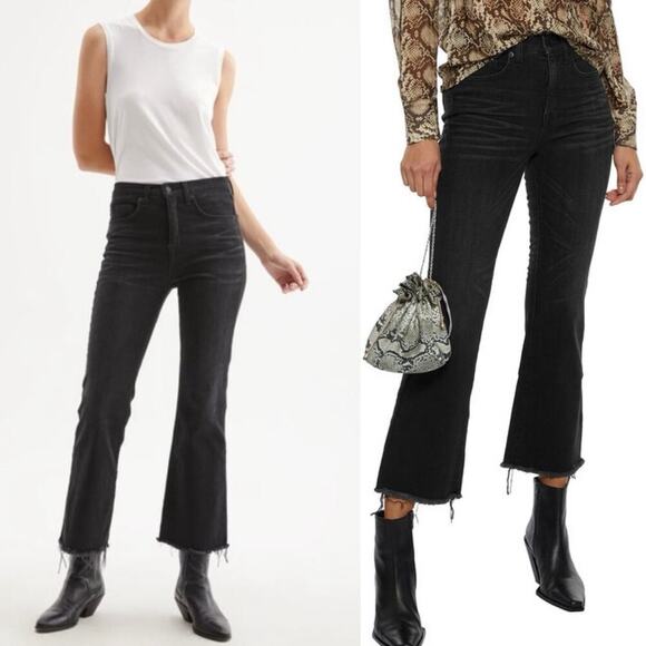 Nili Lotan Denim - Nili Lotan High Waisted Vianca Kick Flare Jeans Frayed Hem Black Size 26